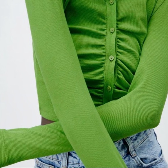 Zara Ribbed Ruched Button-Up ~ Small - Picture 2 of 10